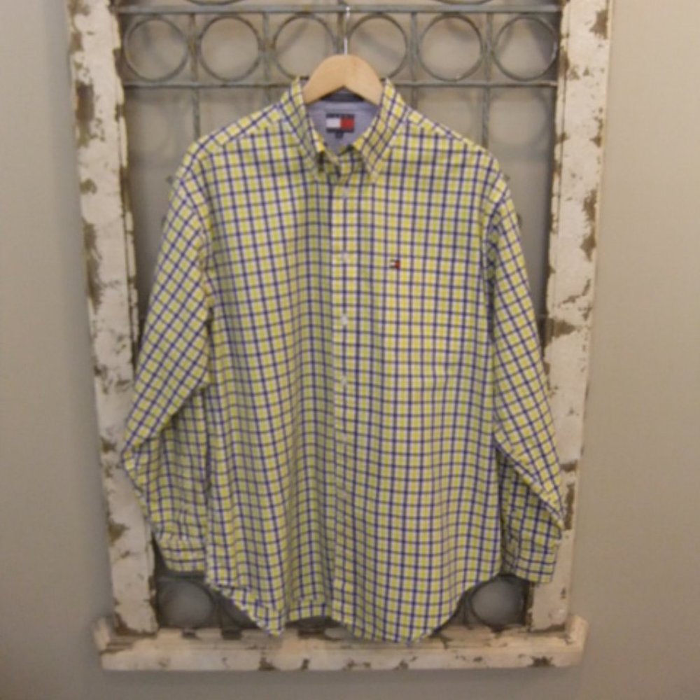 TOMMY HILFIGER MENS LS PLAID SHIRT-LARGE